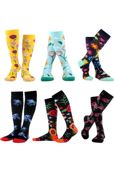 WeciBor 6 Pairs Funny Colourful Ladies Socks Combed Cotton New Motif Knee Socks