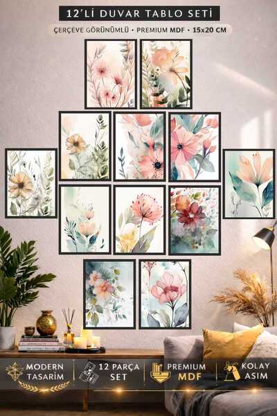 UNT Pastel Flower Themed 12-Piece Mdf Wall Painting Set – Modern Decorative F...