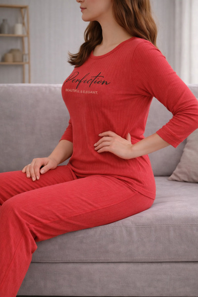 sleeproom Plus Size Ribbed Fabric Pajama Set Daily Comfortable Home Combination
