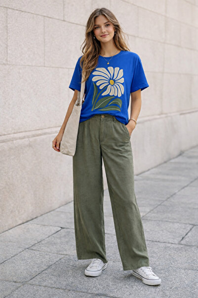 ArtYus Big Flower Printed Unisex Oversized T-Shirt - Retro Floral Design Casu...