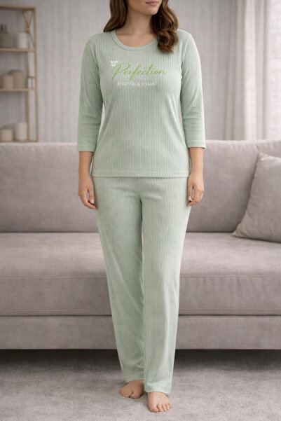 sleeproom Plus Size Ribbed Fabric Pajama Set Daily Comfortable Home Combination