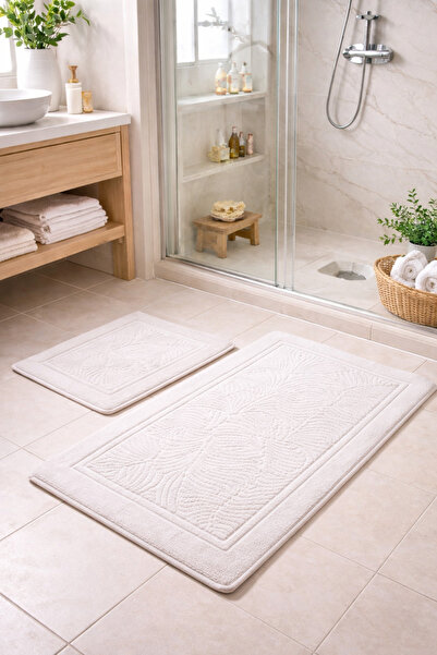 oskatekstil %100 Pamuk Gonca Ayak Paspası 50x70 & 60x100 Krem/Kapiçuno Banyo ...