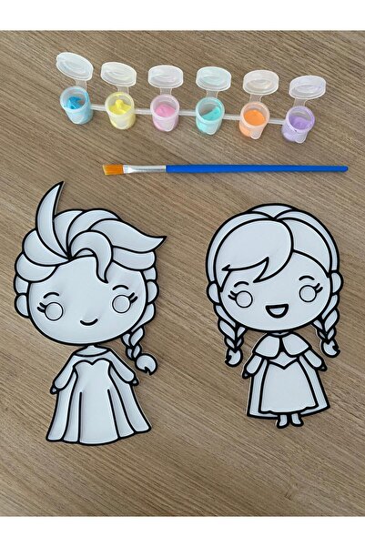 Home 2'li Karlar Ülkesi Boyama Seti - Elsa & Anna DIY Boyama Plakaları (6 Ren...