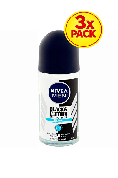 Nivea Men 3x PACK Deodorant roll-on Invisible for Black&White Fresh, 50 ml