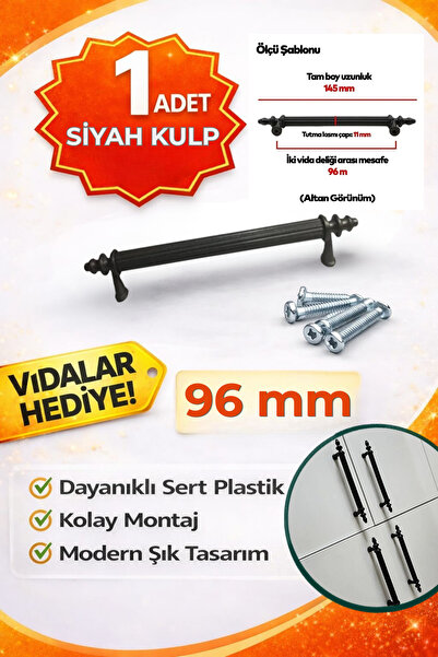 BAGAX Mat Siyah Kulp Modelleri Dolap Çekmece Mobilya Kulbu 96 Mm [ 1 Adet ] S...