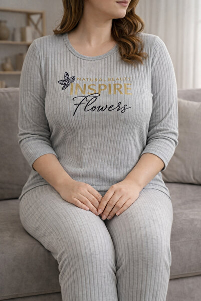 sleeproom Plus Size Ribbed Fabric Pajama Set Daily Comfortable Home Combination