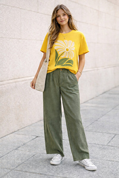 ArtYus Big Flower Printed Unisex Oversized T-Shirt - Retro Floral Design Casu...