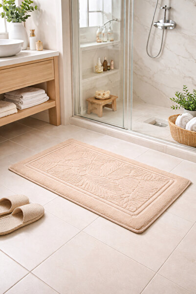 oskatekstil %100 Pamuk Gonca Ayak Paspası 50x70 & 60x100 Krem/Kapiçuno Banyo ...