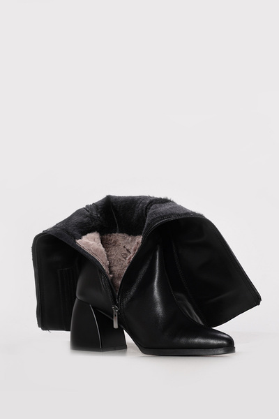 Ayakkabıhane Inside Half K Fur-Trimmed Outside H Genuine Leather Black Women'...