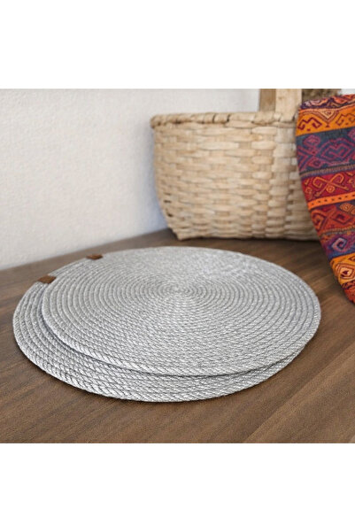 Naspar Silver Gray Color 2 Pieces 32cm Jute Supla / Placemat / Sewn, Non-Remo...