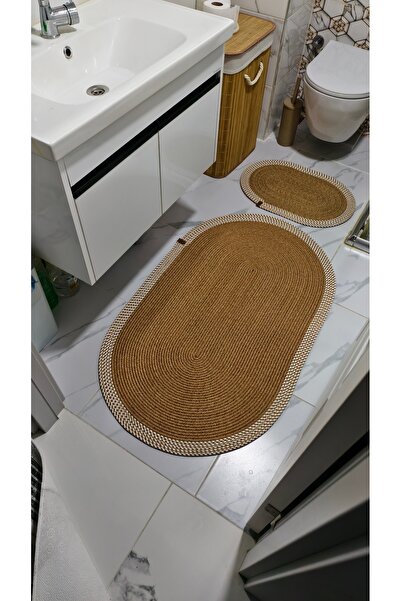 Halise Home Jüt Hasır Büyük boy 2'li Banyo Paspas Takımı ,70x120 / 40x60 Banyo Takımı , Klozet takımı