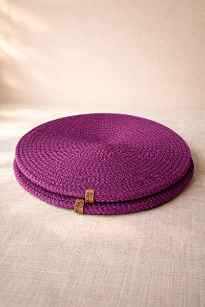 Naspar Purple Color 2 Pieces 32cm Jute Supla / Placemat , Sewn, Non-Removable