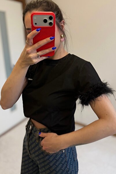 MoyStore Black Basic Miiimiwv Tüylü Short-Sleeved t Shirt