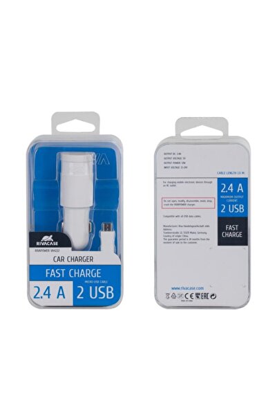 Rivacase VA 4222 WD1 Incarcator Auto DC 2USB x 2,4A +cablu microUSB, alb