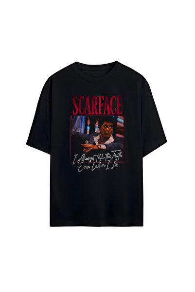 STİL-X تي شيرت Scarface مطبوع للجنسين 100% مقاس كبير مكون من قطن قطع