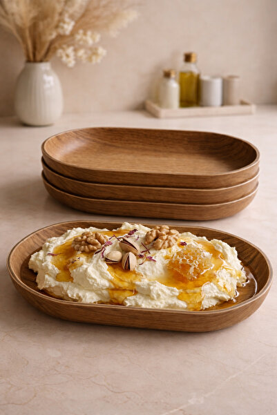 CASTEROLİ 4 Parça 14 cm Oval (Kayık) Kahvaltılık – Akasya Görünümlü Sunum Tab...