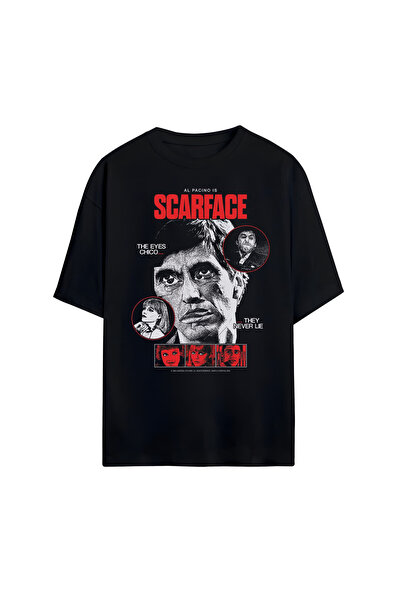 STİL-X تي شيرت Scarface مطبوع للجنسين 100% مقاس كبير مكون من قطن قطع