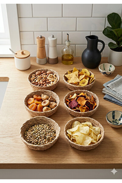 AVANTAGE HOME Rhea - Set of 6 Natural Wicker Bowls, Snack Bowls