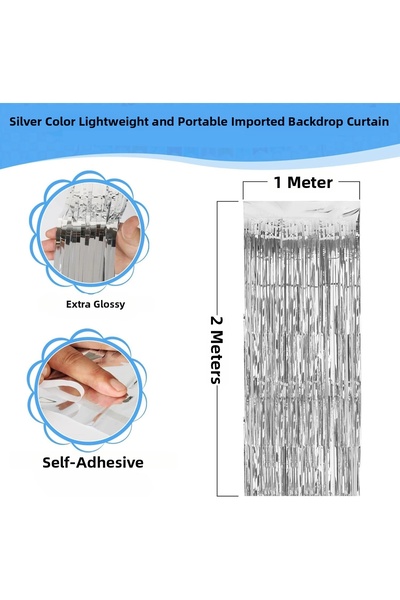 OEM Silver Color Extra Metallized Shiny Fringed Background Curtain Imported A...