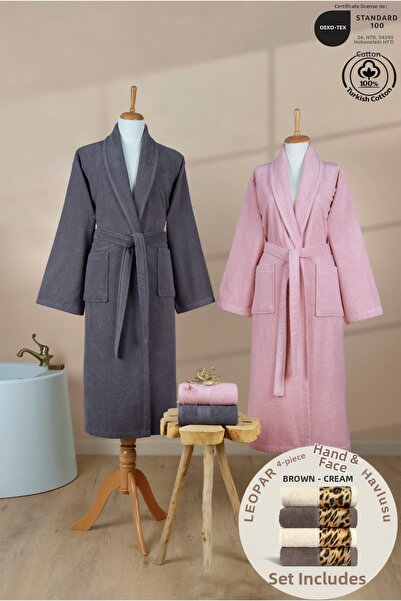 Ellaline Σετ οικογενειακών μπουρνούζια Şalyaka 4 τεμαχίων 100% Βαμβάκι + LEOP...