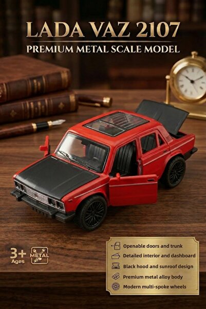 craftivio سيارة لعبة معدنية لادا VAZ 2107 بباب قابل للفتح وغطاء محرك مفصل، سي...