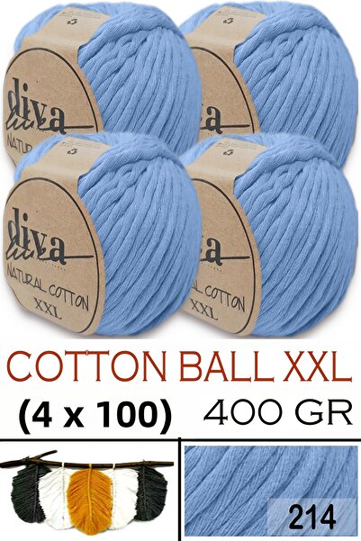 Diva İplik Bumbac natural XXL - 4 mm, șuvițe de macrameu mm - 214 Baby Blue (...