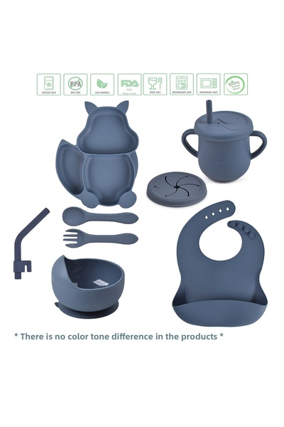 jojobebek Dark Blue Color Bpa Free Vacuum Silicone Nutrition Set with Squirre...