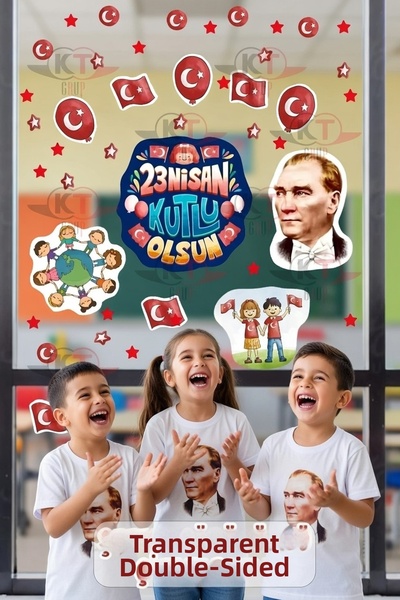 Kt Grup 23 April Children's Day Double Sided Glass Door Wall Sticker Set