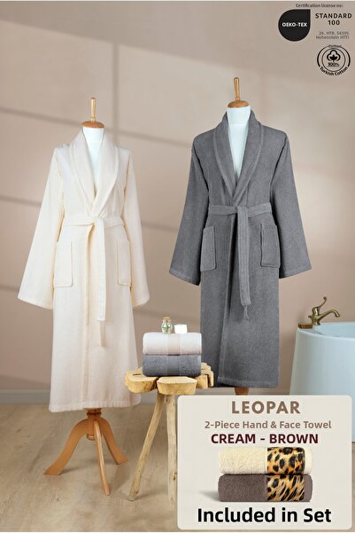 Ellaline 4-Piece Striped Şalyaka Bathrobe Set 100% Cotton Certified + Leopar ...