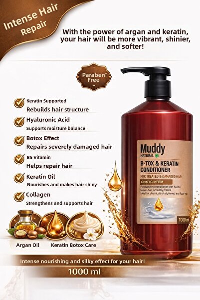 Muddy بلسم إصلاح الشعر للشعر التالف للغاية مع مكونات البي-توكس والكيراتين وحم...