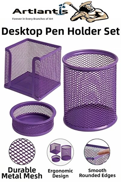 Artlantis Desktop Mesh Pen Holder Set 3 Pieces 1 Pack of 3 Desktop Organizer ...