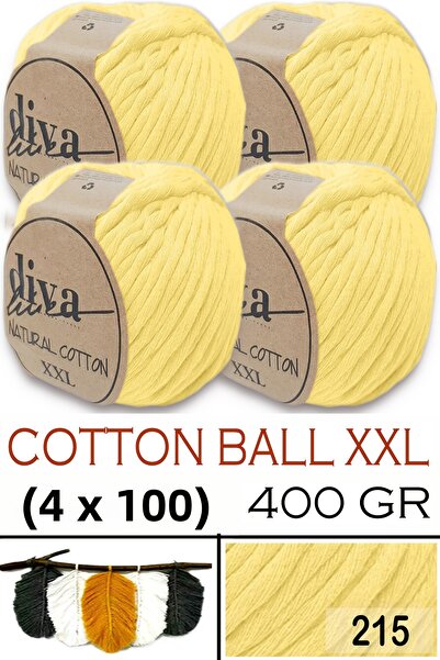 Diva İplik Natural Cotton XXL - 4 mm Compressible Macramé Thread -215 Baby Ye...
