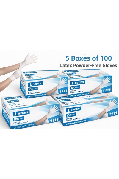 sylar L Size Latex Powder-Free Gloves 5 Boxes of 100 (Total 500 Pieces) Dispo...