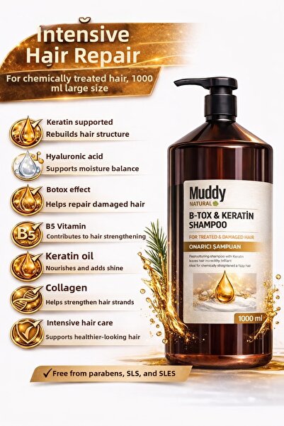 Muddy Restorative Shampoo for Overworked Hair with B-Tox-Keratin-Hyaluronic A...