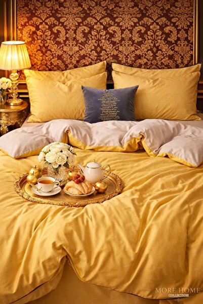 MORE HOME طقم غطاء لحاف مفرد من القماش المطاطي باللون الأصفر والبيج