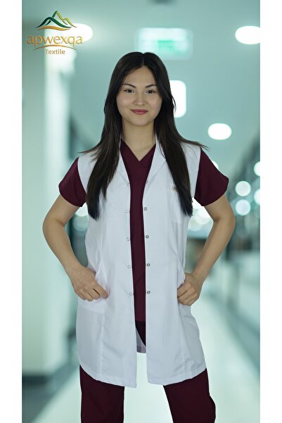 apwexqa tekstil Classic Collared Long Length Gilet Work Apron