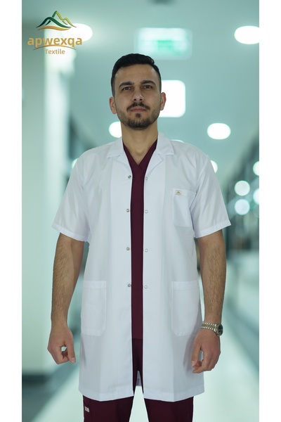 apwexqa tekstil Men's Classic Collar Short Sleeve Long Length Doctor Teacher ...
