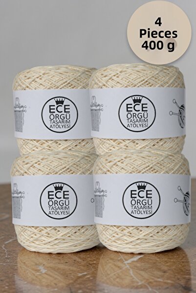 Ece Örgü Tasarım Atölyesi Cream-Colored, Twisted, 100% Cotton Hand-Knitting Y...