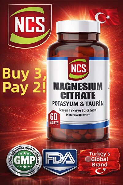 NCS سترات المغنيسيوم 4 حزم شكل 60 قرص (بوتاسيوم كاليو) وفيتامين ب6 سترات المغ...