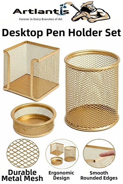 Artmaster Set suporturi pentru pixuri din plasă, galben auriu, pentru birou, ...