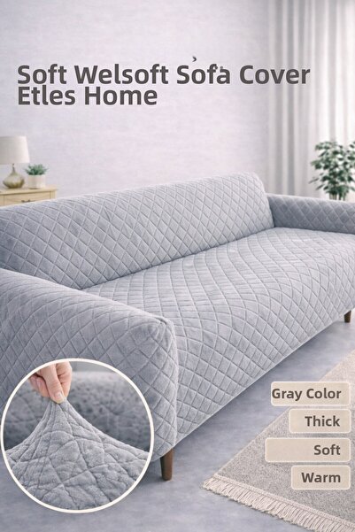 etleshome Μαλακό ελαστικό κάλυμμα καναπέ Welsoft γκρι για 3 άτομα |   Αντιολι...