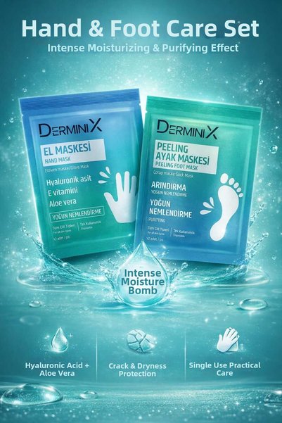 Derminix Hand & Foot Care Set, Moisturizing Hand + Peeling Foot Mask Containi...