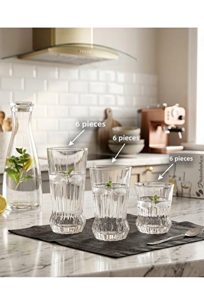 Paşabahçe 18-Piece 3-Size Dowry Water & Soft Drink Glass Set