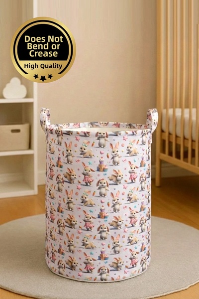 Paris Home سلة ألعاب منقوشة على شكل أرنب - سلة غسيل، سلة تخزين قابلة للطي لتن...