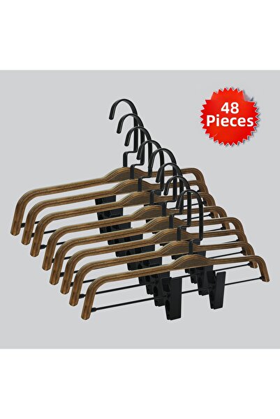 NYN شماعات خشبية (بخطاف أسود) للتنورة والسراويل 48 قطعة