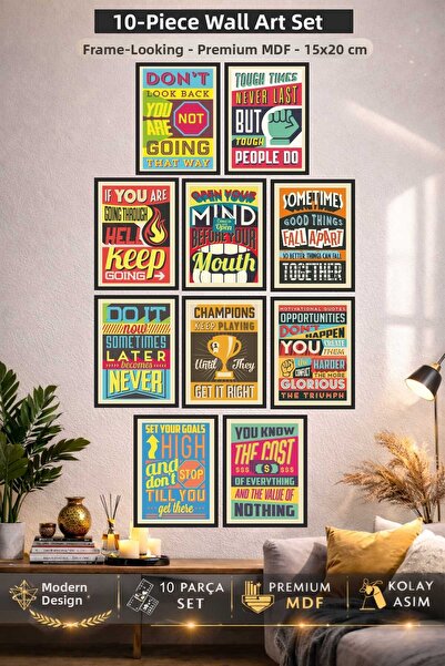 UNT Σετ Πίνακες Τοίχου από MDF με Σύγχρονα Μοτιβελτιωτικά Αποφθέγματα 10 Τεμα...