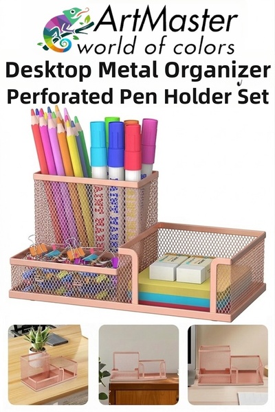 Artmaster Set de suporturi pentru pixuri din metal pentru birou, placate cu c...