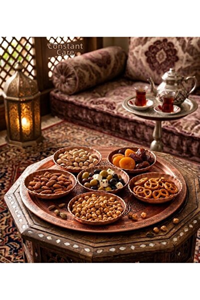 Sabit Bakırcılık طقم أطباق تقديم نمط التطريز النحاسي 6 قطع، وعاء 10 سم، صينية...