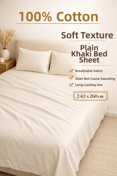 Cottonest 100% Cotton Ecru Flat Sheet Set 240X260 cm + 2 Pieces 50X70 Pillowc...