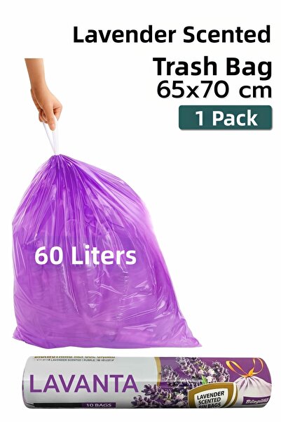 ARVALE 1 Pack Large Size 65X70 Lavender Scented Drawstring Garbage Bag (10 Pi...